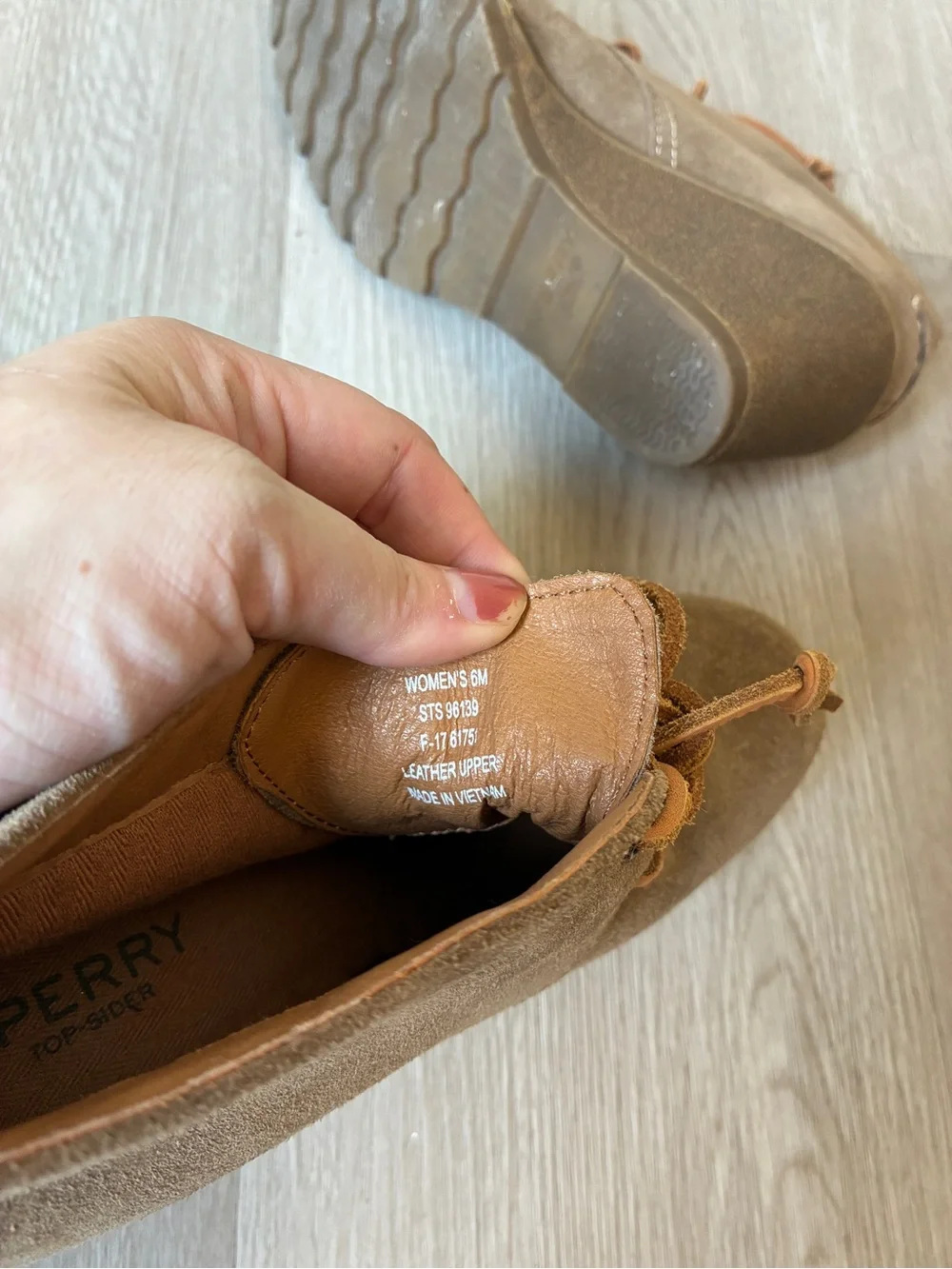 Sperry Stella Prow Taupe Suede Leather Wedge Ankle Booties
